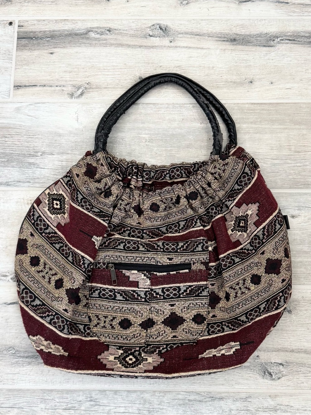 Sorpresa Bohemian Patterned Maroon Black Gold Shoulder Tote Bag